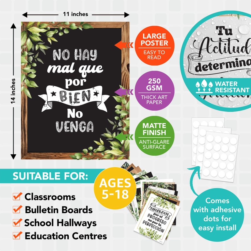Decorably Spanish Motivational Posters for Kids, 15 Spanish Posters for