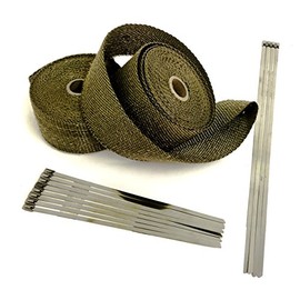 Titanium LAVA High Temperature Header Exhaust Pipe Insulation Wrap Kit: 2 Rolls LAVA 1/16" x 2" x 25' with Stainless Steel Ties kit EXTREME high temperature wrap up to 3000°F- Thermal Zero