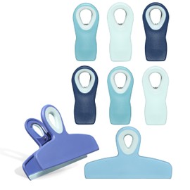 COOK WITH COLOR Set of 8 Bag Clips- 2 Large Heavy Duty Chip Clip and 6 Refrigerator Magnet Clips for Food Storage with Air Tight Seal Grip for Snack Bags and Food Bags (Bright Blue)