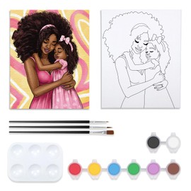 VOCHIC Family Canvas Painting Kit Pre Drawn Canvas for Painting for Adults Kids Child Art Set Paint and Sip Party Supplies Mother's Day Mother and Daughter 8x10 Inches