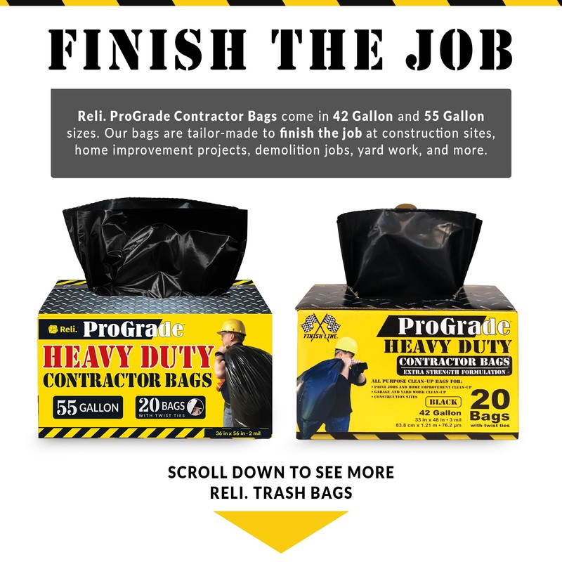 Reli. Contractor Garbage Bags 55 Gallon | 40 Trash Bags