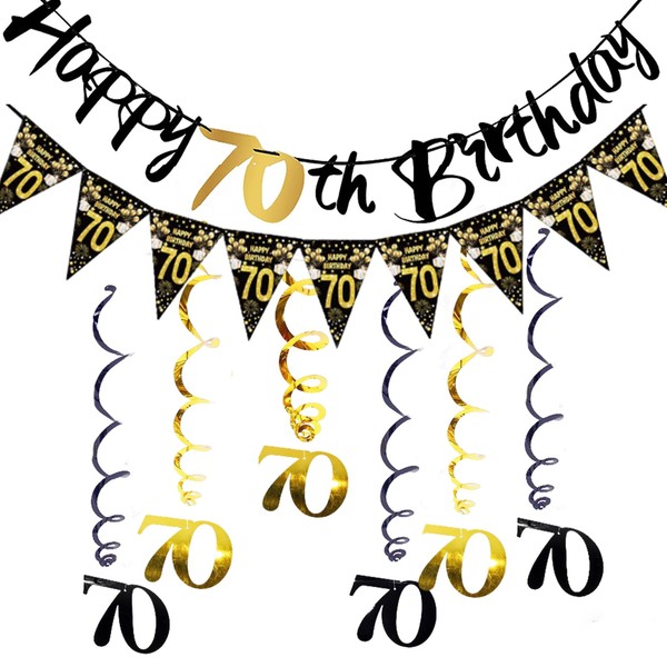 Melhope 70th Birthday Party Decorations Black and Gold Happy Birthday