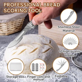 CRUIFU Bread Lame Dough Scoring Tool – Multi-Purpose Scoring Knife, Folding Bread Scorer Tool for Sourdough & Bread Baking with 10 Bread Razor Blades （Grey）