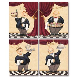 Le Chef Et Le Menu; Retro, Vintage French Poster; Kitchen Decor; Four 8x10in Mounted Prints; Ready to Hang!