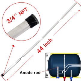 Magnesium Flexible Water Heater Anode Rod- Magnesium Anode Rod for Hot Water Heaters, 44 Inch Long, 0.8 Inch Diameter, 3/4 Npt Thread, Including 1-1/16 Inch Hex Socket Tool and Teflon Tape