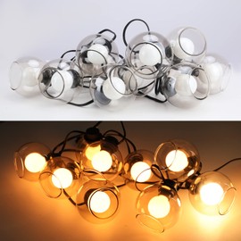 Vigdur Lantern String Lights - Vintage Cafe Lights with 10 Clear G40-Bulbs and Vintage Glass Shades, Indoor Outdoor Patio Light for Cafe Backyard Garden Porches Deck Garden Holiday Decor, 11FT