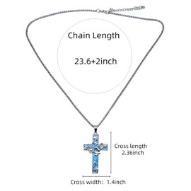 Decorative Cross Pendant Necklace, Blue Enamel with Silver Chain, 18inch, Metal, No Gemstone