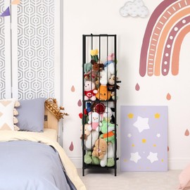 Stuffed Animal Storage Zoo 64'' Kids Toy Ball Storage Organizer Metal Plushies Toy Storage Holder with Elastic Rope and Shelf for Playroom Birthday Gift for Bedroom Nursery, Black