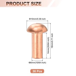 sourcing map 30 Pcs 15/64" x 35/64" Round Head Copper Solid Rivets Fasteners
