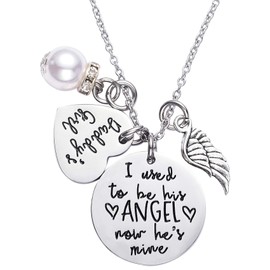 I Used To Be His Angel Now He's Mine Angel Necklace Wing Heart Charm Memorial Jewelry Smpathy Gift Loss Of Dad Father Funeral Gifty