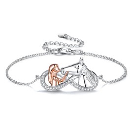 USEEDOVIA Horse Girls Gift, Horse Infinity Sterling Silver Bracelet Infinity Sign Rose Gold-Plated 925 Silver Cubic Zirconia Stones Jewellery Small Gifts for Back to School for Girls Children,