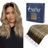 Fshine Tape-In Extensions, Real Hair, Balayage Colour 3 Dark Brown