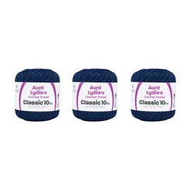 Aunt Lydia Classic Navy Crochet - 3 Pack of 350y/320m - Cotton - Gauge 10 - Crochet