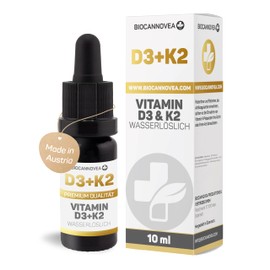 BIOCANNOVEA Vitamin D3 + K2 Tropfen 10ml - hochdosiert, Wasserlöslich & Mizelliert | stärkt das Immunsystem & die Knochengesundheit, Vitamine mit höchster Bioverfügbarkeit, ohne Zusätze