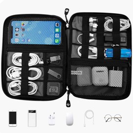 Travel Cable Organizer Bag Waterproof Portable Electronic Accessories Organizer for USB Cable Cord Phone Charger Headset Wire SD Card with 5pcs Cable Ties(Black)