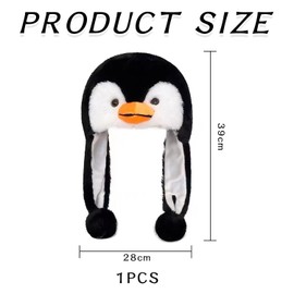 SLEEKEE 1 x Warm Penguin Hat, Cute Penguin Ear Protection, Cold Ear Warmers for Outdoor Use, Creative Animal Plush Hat, Warm Winter Hat, Black and White, S - M
