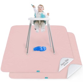 Splat Mat Under High Chair, 2 Pack for Eating Mess, Waterproof Baby Splat Mat, Anti-Slip High Chair Mat for Mealtime and Playtime, Reusable & Portable Splash Mat for Under High Chair, 42" × 46", Pink