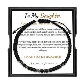 Morse Code Bracelet-To My Daughter, I Love You Morse Code Bracelet, Inspirational Gifts Birthday Gift Back to school Gift for Daughter(Obsidian, To My Daughter)