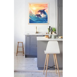 Diymood Paint by Numbers for Adults Dolphin, DIY Oil Painting Sunset Acrylic Paint by Number Kits for Kids Adults Beginner for Home Wall Decor 20x20 inch