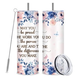 Goiicoln Thank You Gift for Women Skinny Tumbler 20oz, Coffee Cup Water Bottle with Lid and Straws, May You Be Proud of Work You Do Appreciation Gift for Friends, Employee Gift Ideas for Coworkers