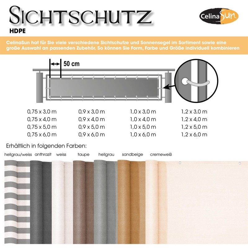 CelinaSun Privacy Screen, Balcony Fence Protector, Polyester (PEs), High-Density Polyethylene