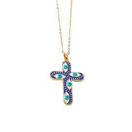 COLORFUL BLING Evil Eye Necklace Protection Cross Necklace for Women Evil Eye Charm Pendant Religious Jewelry Lucky Gift For Women Girls Boys-Blue