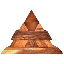 Pyramid 14 Pieces Brown 3D Wooden Pyramid Puzzle in Natural Brown, Puzzle Wood IQ Puzzle 14 Pieces Makes a Pyramid Children's Puzzle, Blockbuilder, IQ Test, Puzzle Game, Wooden Brain Teaser