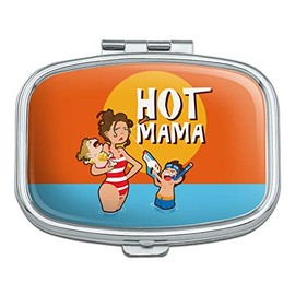 Hot Mama Mother with Kids at The Beach Pool Rectangle Pill Case Trinket Gift Box