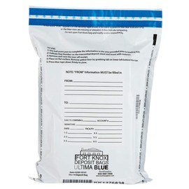 BankSupplies Ultima Blue White Discreet Bank Deposit Bags | 10W x 14H | Pack of 500 | Captive Flap Closure | Tamper Evident Tape | Opaque & Secure | Write-On Panel | Security Bags for Cash