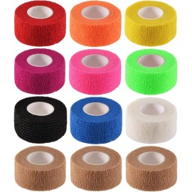 i-CHONY 12 Pack Self-Adhesive Elastic Bandage Wrap 1"x5yds Multi Color