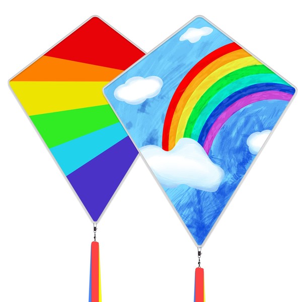 Kaiciuss 2 Pack Diamond Rainbow Kites for Kids, Beach Kite