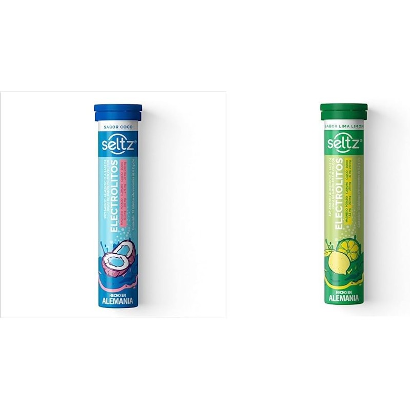 SELTZ Kit Electrolitos Tableta Efervescente, Sabores coco más lima limón,