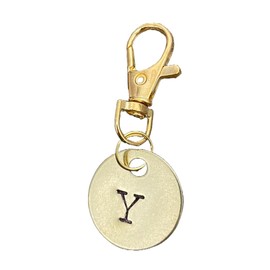 Single Letter Keychain Tags w/Lobster Claw Hook - Gold Color Brass Letter Labels - For Backpack, Luggage, Lunchbox, Lockers, Lanyard (Y)