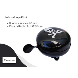 Bicycle Bell Loud – Bicycle Bell Girls – XXL Ding Dong 80 mm – Bicycle Bell – Bicycle Bell Large – Bell Bicycle Bell – Bicycle Horn – Black – Pirate