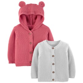 Simple Joys by Carter's Baby 2-Pack Neutral Knit Cardigan Sweaters, Grey/Red, Newborn