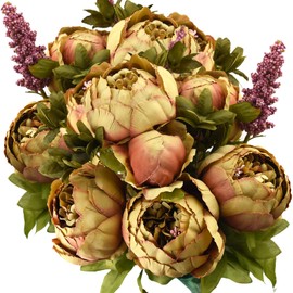 FiveSeasonStuff Vintage Artificial Peonies Silk Peony Flowers and Hydrangeas for Wedding Bridal Home Décor – Beautiful Floral Centerpiece Arrangement Decoration with 2 Bouquets (Tawny Brown)