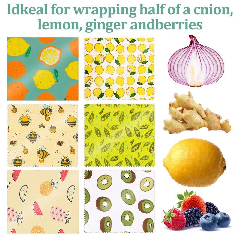 6Pcs Reusable Beeswax Wrap for Food Eco-Friendly Beeswax Food Wraps