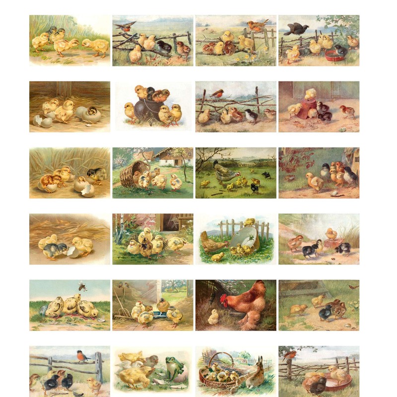 Vintage Easter Greetings Cards 24 pcs Chicks at Easter Rural