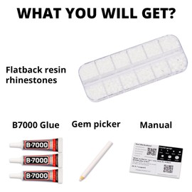 6500Pcs White Rhinestones for Bedazzling, Bedazzler Kit with Flatback Rhinestones for Clothes Crafting Crafts Nails, 2,3,4,5,6mm Flat Back Resin Crystal Bedazzling Kit with B 7000 Glue Clear