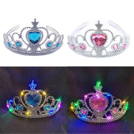 XineYuor 2 x LED Crown Girls, Luminous Crown Headband, Princess Crown, Crown Headband, Carnival Rave Headpiece, Party Costume, Hair Accessories, Birthday for Girls