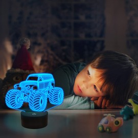 FULLOSUN Monster Truck Gifts, Car, Dirt Bike 3D Illusion Night Light for Kids (4 Patterns) with Remote Control & 16 Colors Changing & Timer Function, Home Decor Birthday Present for Car Lover Kids Boy