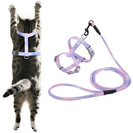 MOTIBACK Escape Proof Cat Harness and Lead Set - Adjustable Kitten Harness with 125cm Leash, Soft Rainbow Gradient Purple Pink Harness for Outdoor Walking