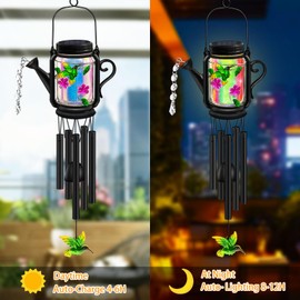 Vcdsoy - Paquete de 1 campanillas de viento de colibrí solares para exteriores, regalos para mamá, mujeres, abuela, tarro de riego solar, luz de colibrí, campanillas de viento colgantes únicas al aire