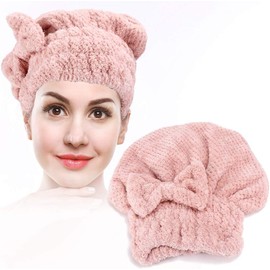 Envoltura de Toallas para el Cabello, Toalla para Secar el Cabello Envoltura de Cabello de Secado Rápido Sombrero Engrosamiento Sombrero para Secar el Cabello para Baño Ducha para Mujeres Niñas Rosa