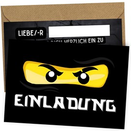 ZETTMANN® 24 Premium Invitation Cards for Children's Birthday Boys, Set of 12 Invitation Cards and 12 Envelopes, Ninja Birthday Invitation Cards (Black Ninja)