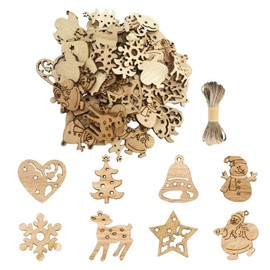 Youery Pack of 200 Small Wooden Pendants Decoration for Christmas Gifts, Scatter Decoration Christmas, Wooden Stars, Wooden Slices, Snowflakes, Christmas Decoration, Crafts for Crafts, Making, DIY,