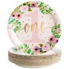 48-Pack Floral Paper Plates for Baby Girls 1st Birthday Decorations