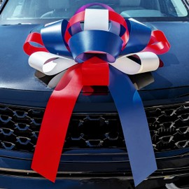 CarBowz Big Patriotic, Red White and Blue, Car Bow, Giant 30" Bow, Non Scratch Magnet, Weather Resistant Vinyl