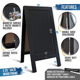 Rustic Vintage Black Wooden A-Frame Chalkboard / Sidewalk Chalkboard Sign / Large 40" x 20" Sturdy Sandwich Board / A Frame Restaurant Message Board (Classic)
