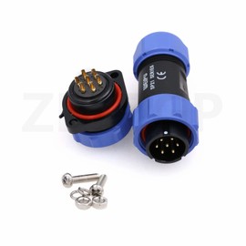ZBLZGP SP21 7 Pin Connector Aviation Circular Industrial Power 14AWG Wire 15A Male Cable Plug and Female Panel Rear-Mount Socket with Dustproof Cap Plastic Connector